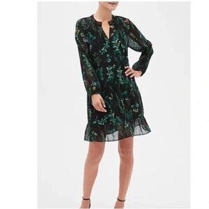 Banana Republic Swing Floral Metallic Swing Dress Ruffle Blouson Garden Sz S